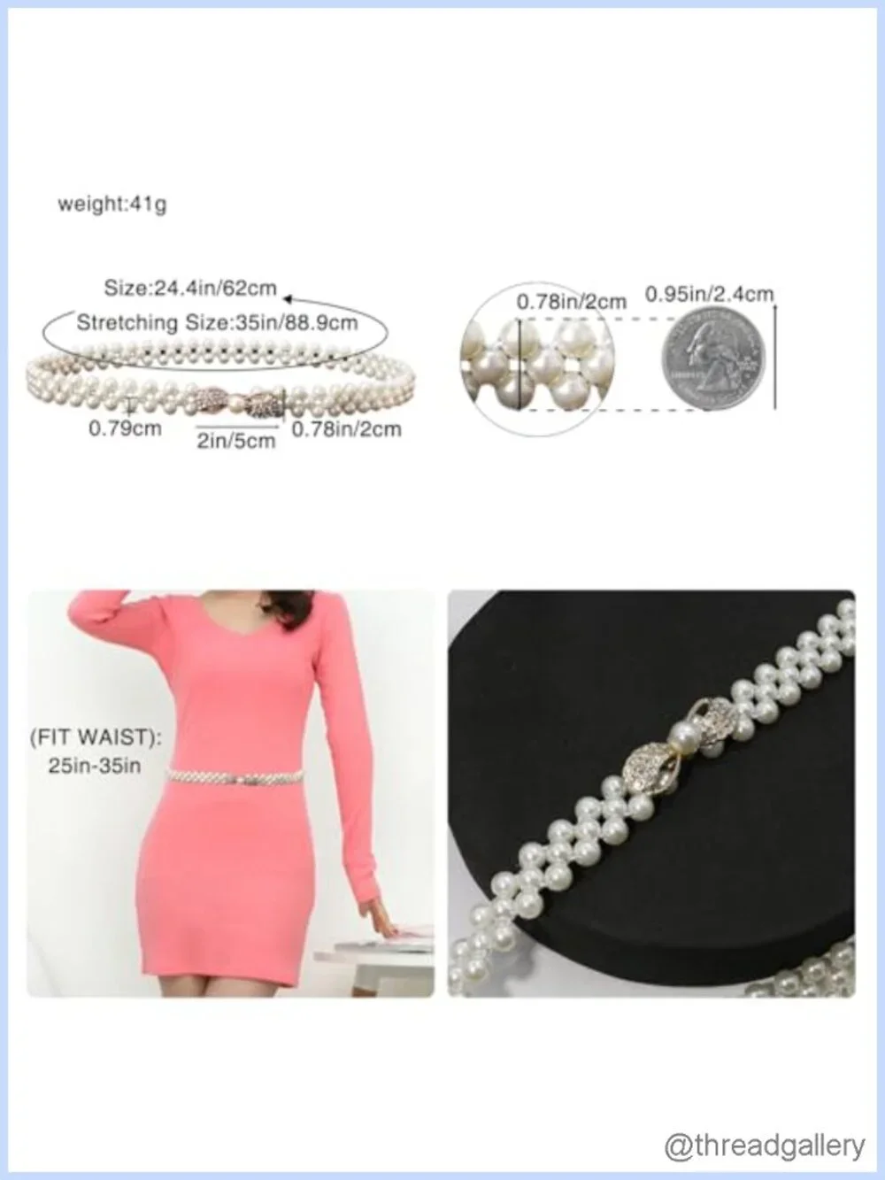 Women's Pearl Elastic Chain Belt Adjustable Stretchy Crystal Flower Buckle